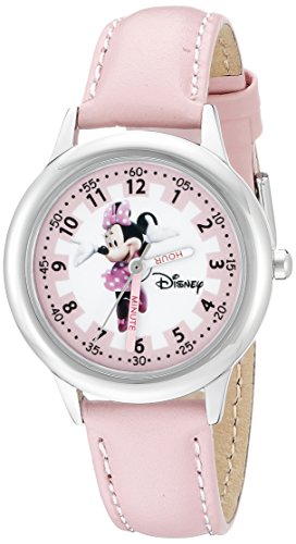 Product Cover Disney Kids' W000038 Minnie Mouse Time Teacher Stainless Steel Watch with Pink Leather Band