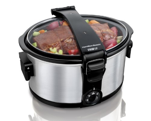 Product Cover Hamilton Beach Stay or Go Portable 7-Quart Slow Cooker with Lid Lock for Easy Transport, Dishwasher-Safe Crock, Silver (33472)