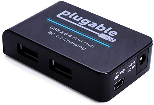 Product Cover Plugable USB 2.0 4-Port High Speed Hub with 12.5W Power Adapter.
