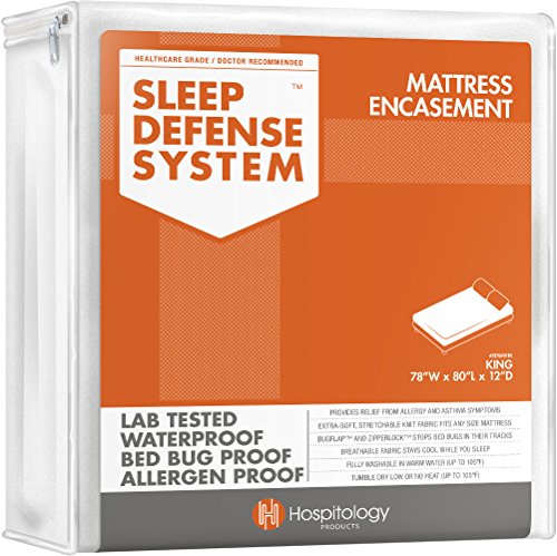 Product Cover HOSPITOLOGY PRODUCTS Sleep Defense System - Zippered Mattress Encasement - King - Hypoallergenic - Waterproof - Bed Bug & Dust Mite Proof - Stretchable - Standard 12