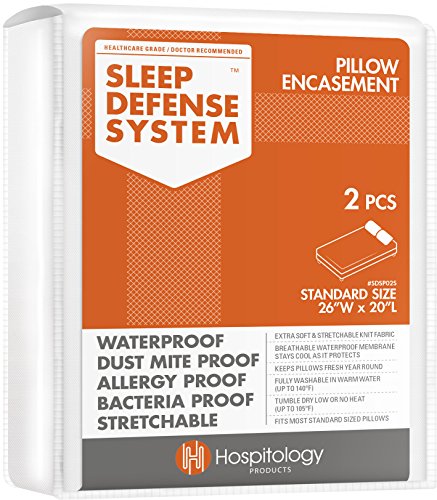 Product Cover HOSPITOLOGY PRODUCTS Sleep Defense System - Zippered Pillow Encasement - Standard - Hypoallergenic Protector - Waterproof - Bed Bug & Dust Mite Proof - Set of 2-20
