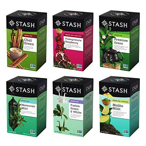 Product Cover Stash Tea Green Tea Six Flavor Assortment,  18-20 Count Tea Bags in Foil (Pack of 6)