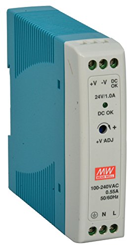 Product Cover MEAN WELL MDR-20-24 AC to DC DIN-Rail Power Supply, 24V, 1 Amp, 24W, 1.5