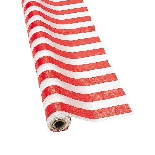 Product Cover Fun Express Red and White Striped Tablecloth Roll (100 ft) Circus Carnival Party Supplies