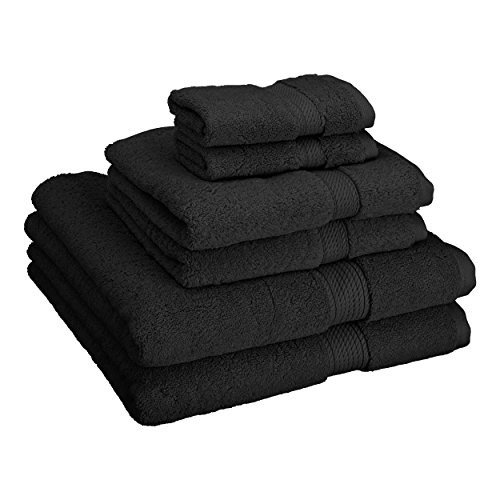 Product Cover Superior 900 GSM Luxury Bathroom 6-Piece Towel Set, Made Long-Staple Combed Cotton, 2 Hotel & Spa Quality Washcloths, 2 Hand Towels, and 2 Bath Towels - Black