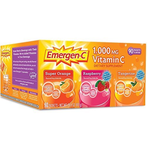 Product Cover Emergen-C 1,000 mg Vitamin C Dietary Supplement Drink Mix, Super Orange/Raspberry/Tagerine, 90 Packets