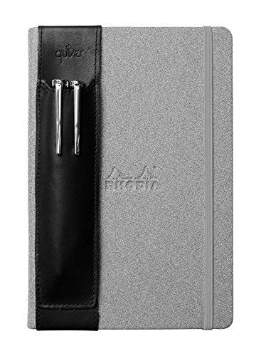 Product Cover QUIVER Notebook Pen Holder | Elastic/Reusable/Non-Adhesive | for Hardcover Notebooks Like Moleskine/Leuchtturm1917/AmazonBasics Classic 8-8.5 Inches Tall (Black Leather/Black Stitching)