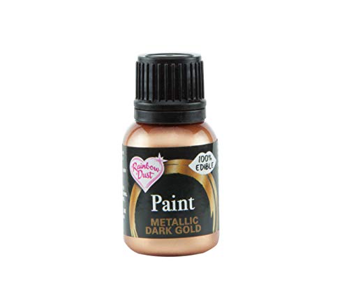 Product Cover Ready-to-use Metallic Dark Gold 100% Edible Food Paint for Cake and Icing Decoration by Rainbow Dust