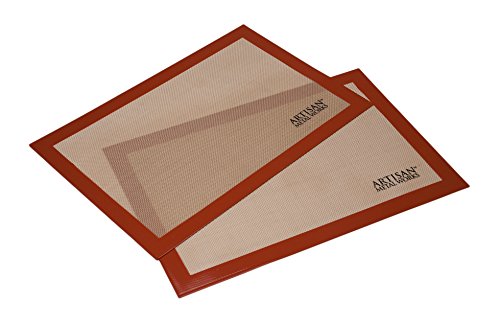 Product Cover Artisan Silicone Baking Mat for Half-Size Cookie Sheet with Red Border, 16.5 x 11 inches, 2-Pack