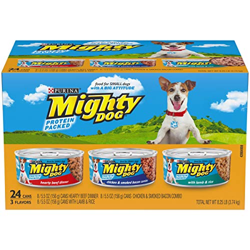 Product Cover Purina Mighty Dog Small Breed Wet Dog Food Variety Pack, Hearty Beef, Smoked Chicken & Bacon Combo, Lamb & Rice - (24) 5.5 oz. Cans