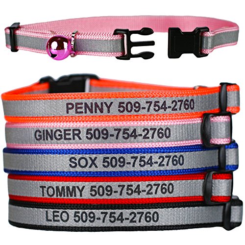 Product Cover GoTags Personalized Reflective Cat Collars, Engraved Custom Cat Collar with Name and Phone, Breakaway Cat Collar with Safety Release Buckle and Bell, Adjustable for Cats and Kitten, (Red)