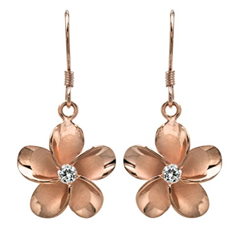 Product Cover 14k Rose Gold Plated Sterling Silver CZ Plumeria Hook Earrings, 14mm