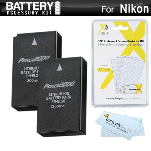 Product Cover 2 Pack Battery Kit for Nikon Coolpix P1000, DL24-500, Nikon 1 V3, Nikon 1 J1, Nikon 1 J2, Nikon 1 AW1 Mirrorless Digital Camera Includes 2 Extended (1200Mah) Replacement EN-EL20A Batteries + More