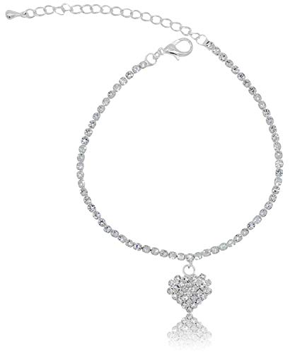 Product Cover Rhinestone Stretch Anklet Bracelet Heart Charm Austrian Crystal Ankle Clear Sizes: One Size
