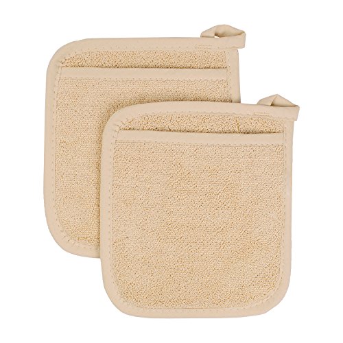 Product Cover Ritz Royale Collection 100% Cotton Terry Cloth Pocket Mitt Set, Dual-Function Hot Pad/Pot Holder, 2-Piece, Latte