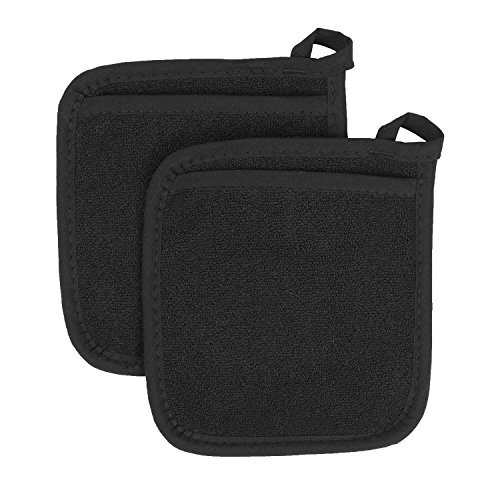 Product Cover Ritz Royale Collection 100% Cotton Terry Cloth Pocket Mitt Set, Dual-Function Hot Pad / Pot Holder, 2-Piece, Black