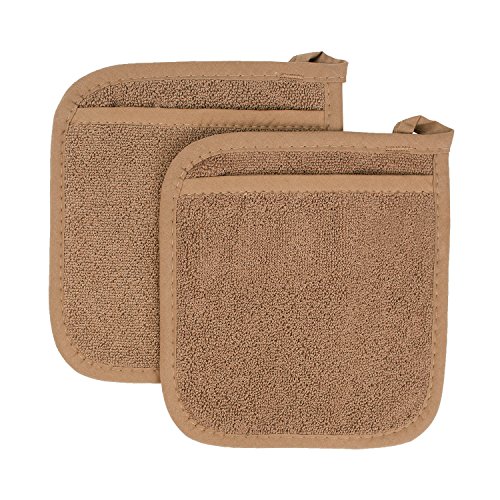 Product Cover Ritz Royale Collection 100% Cotton Terry Cloth Pocket Mitt Set, Dual-Function Hot Pad/Pot Holder, 2-Piece, Mocha Brown