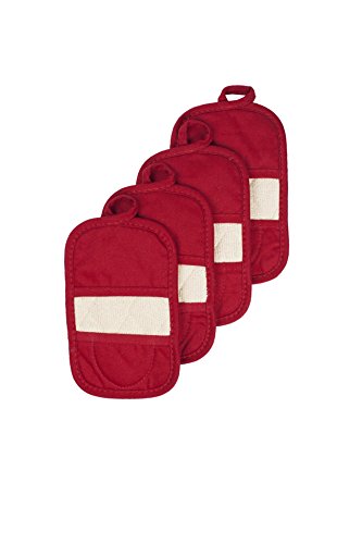 Product Cover Ritz Royale Collection 100% Cotton Terry Cloth Mitz, Dual-Function Pot Holder/Oven Mitt Set, 4-Pack, Paprika Red