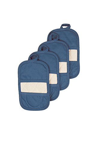 Product Cover Ritz Royale Collection 100% Cotton Terry Cloth Mitz, Dual-Function Pot Holder/Oven Mitt Set, 4-Pack, Federal Blue