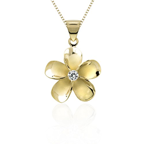 Product Cover Honolulu Jewelry Company 14k Yellow Gold Plated Sterling Silver CZ Plumeria Pendant Necklace with 18
