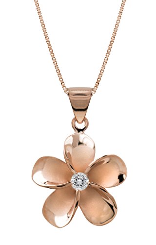 Product Cover Honolulu Jewelry Company 14k Rose Gold Plated Sterling Silver Plumeria CZ Necklace Pendant with 18