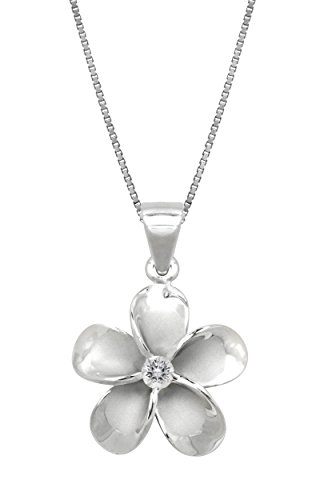 Product Cover Honolulu Jewelry Company Sterling Silver Plumeria CZ Pendant Necklace with 18
