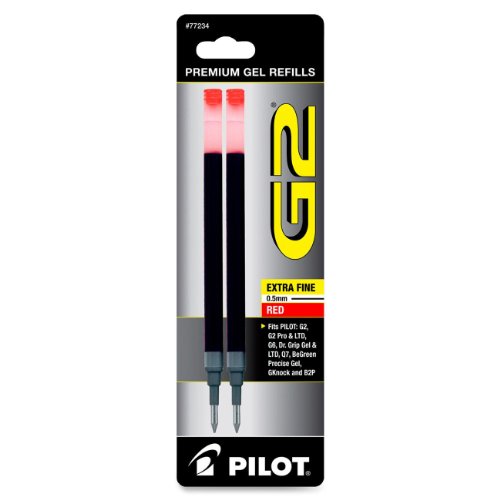 Product Cover PILOT G2 Gel Ink Refills For Rolling Ball Pens, Extra Fine Point, Red Ink, 2-Pack (77234)