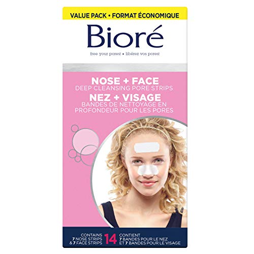 Product Cover Bioré Nose+Face, Deep Cleansing Pore Strips, 14 Count, 7 Nose + 7 Chin or Forehead, with Instant Blackhead Removal and Pore Unclogging, Oil-free, Non-Comedogenic Use