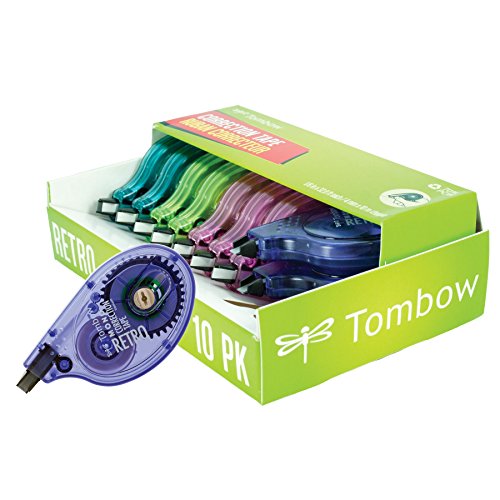 Product Cover Tombow 68723 MONO Retro Correction Tape, Assorted Colors, 10-Pack. Colorful, Easy To Use Applicator for Instant Corrections
