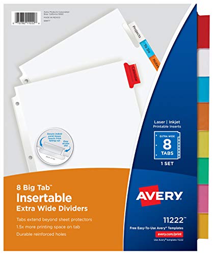 Product Cover Avery Big Tab Insertable Extra Wide Dividers, 8 Multicolor Tabs, 1 Set (11222)