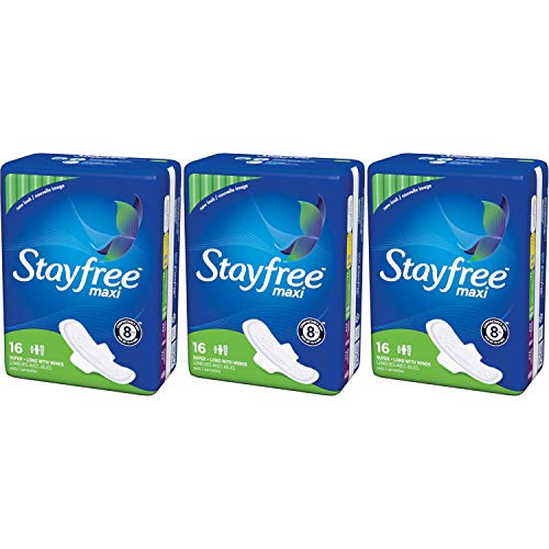 Product Cover Stayfree Long Super Maxi with Wings, Heavy Protection, 16 Count (Pack of 3)