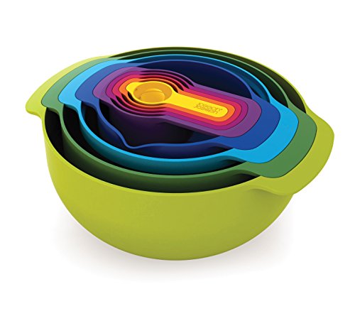 Product Cover Joseph Joseph 40087 Nest 9 Nesting Bowls Set with Mixing Bowls Measuring Cups Sieve Colander, 9-Piece, Multicolored