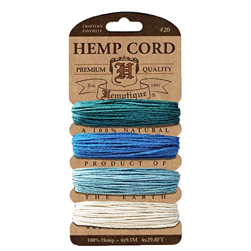 Product Cover Hemptique Hemp Cord 4 Color Cards - Made with Love - Crafter's No. 1 Choice - Eco Friendly - Plant Hanger - Scrapbooking - Gardening - Macramé - Home Décor (Aqua Pack)