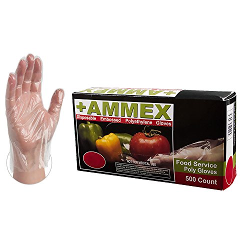 Product Cover AMMEX Embossed Polyethylene Disposable Gloves - Clear, 1 Mil, Food Service, Medium, Case of 2000