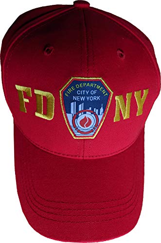 Product Cover FDNY Baseball Hat Police Badge Fire Department Of New York City Red & Gold On...