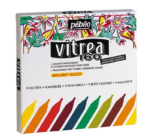 Product Cover Pebeo Vitrea 160, Assorted Glossy Glass Paint Markers, 9-Pack