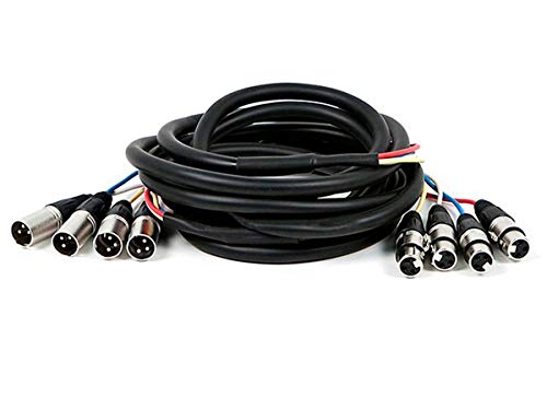 Product Cover Monoprice 4-Channel XLR Male to XLR Female Snake Cable Cord - 15 Feet- Black/Silver with Metal Connector Housings Plastic and Rubber Cable Boots