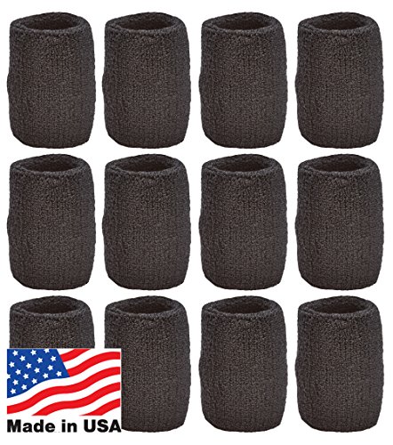 Product Cover Unique Sports Wristbands/Sweatbands Pack of 12 (6 Pair) Black