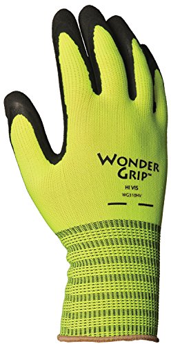 Product Cover Wonder Grip WG310HVL High-Visibility Extra Grip Seamless Knit Work Gloves, Double-Coated Black Latex Palm, Excellent Wet or Dry Grip, Large, Hi-Viz Yellow