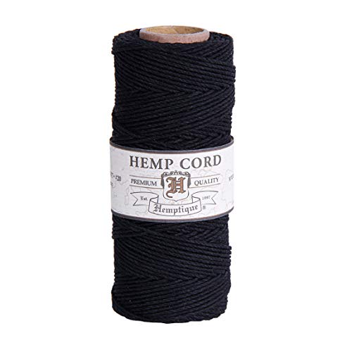 Product Cover Hemptique 100% Hemp Cord Spool - 62.5 Meter Hemp String - Made with Love - No. 20 ~ 1mm Cord Thread for Jewelry Making, Macrame, Scrapbooking, DIY, & More - Black