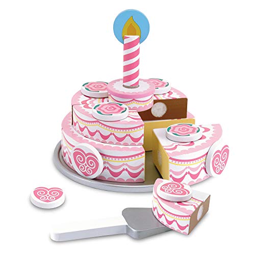 Product Cover Melissa & Doug Triple-Layer Party Cake (Wooden Play Food, Tiered Wooden Cake, Self-Sticking Tabs, Sturdy Construction, Great Gift for Girls and Boys - Best for 3, 4, 5, and 6 Year Olds)