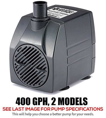 Product Cover PonicsPump Submersible Pump with for Hydroponics, Aquaponics, Fountains, Ponds, Statuary, Aquariums & more. Comes with 1 year limited warranty. (400 GPH : 6' Cord)