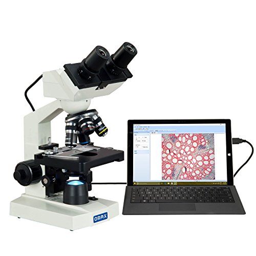 Product Cover OMAX 40X-2000X Digital LED Compound Microscope with Built-in 1.3MP Camera and Double Layer Mechanical Stage Compatible with Windows and Mac