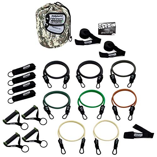 Product Cover Bodylastics Combat Ready Warrior Resistance Band Sets Come with 6 or 8 Anti-Snap Exercise Tubes, Heavy Duty Components and a Small Anywhere Anchor (21 Pcs - 262 lbs, One Bag)