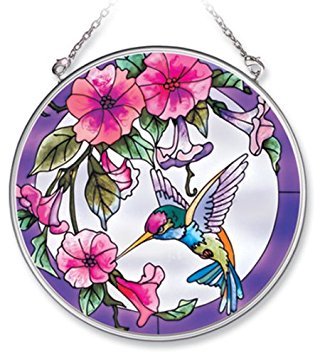 Product Cover Amia Handpainted Glass Pink Morning Glory and Hummingbird Suncatcher, 4-1/2-Inch (7245)