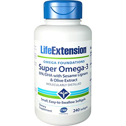 Product Cover Life Extension Super Omega-3 (Fish Oil)  EPA/DHA with Sesame Lignans and Olive Extract, 240 Easy-to-Swallow Softgels