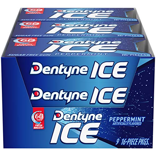 Product Cover Dentyne Ice Peppermint Sugar Free Gum, 9 Packs of 16 Pieces (144 Total Pieces)