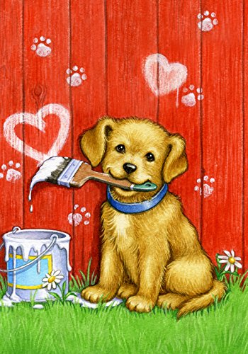 Product Cover Toland Home Garden Painter Puppy 12.5 x 18 Inch Decorative Cute Dog Valentine Heart Garden Flag - 112088