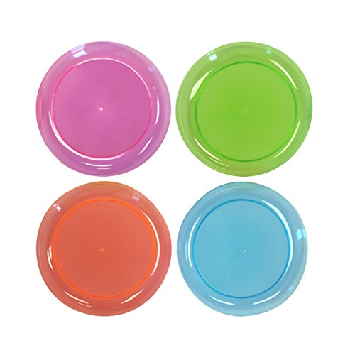 Product Cover Party Essentials Hard Plastic 6-Inch Round Party/Dessert Plates, Assorted Neon, 40-Count