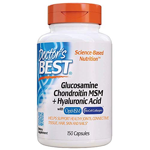 Product Cover Doctor's Best Glucosamine Chondroitin Msm + Hyaluronic Acid with optimsm & Biocell Collagen, Joint Support, Non-GMO, Gluten Free, Soy Free, 150 Caps